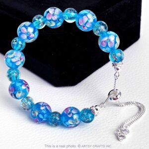 Blue - Lily Flower Firefly Beads Slider Chain Bracelet