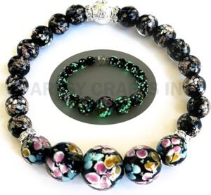 Lily Flower Firefly Beads Bracelet black