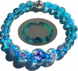 Lily Flower Firefly Beads Bracelet blue