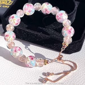 Pink - Lily Flower Firefly Beads Slider Chain Bracelet