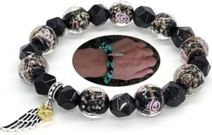 Firefly Beads with Angel Wing Charm Bracelet black