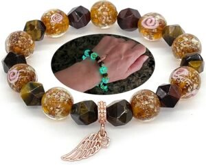 Firefly Beads with Angel Wing Charm Bracelet brown