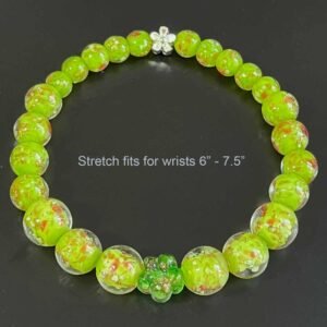 Murano Round Beads with Flower Bracelet - Lime Green