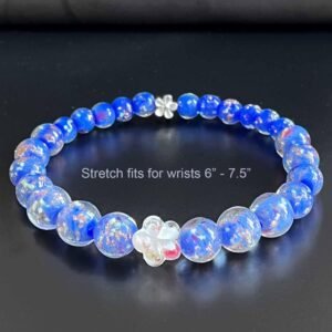 Murano Round Beads with Flower Bracelet - Navy Blue