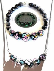 Lily Firefly Beads Bracelet Necklace Set Black
