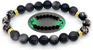 8mm Firefly Beads Silver Lava Bracelet black
