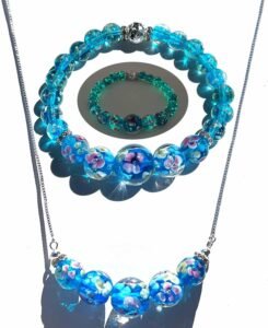 Lily Firefly Beads Bracelet Necklace Set blue