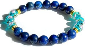 8mm Firefly Beads Silver Lava Bracelet blue