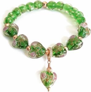 Heart Shaped Firefly Beads Bracelet green
