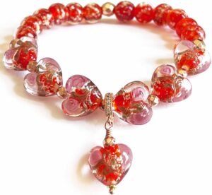 Heart Shaped Firefly Beads Bracelet red