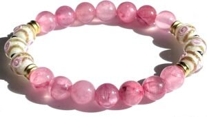 8mm Firefly Beads Silver Lava Bracelet pink
