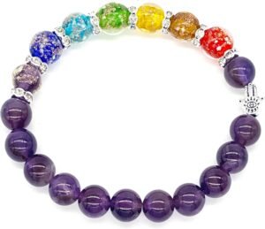 Natural Gemstone Chakra Bracelet Amethyst Silver-0