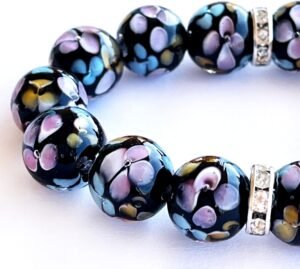 20 Pcs 12mm Lampwork Flower Glass Beads Black