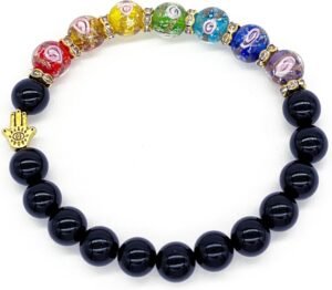 Natural Gemstone Chakra Bracelet Black + Gold-0