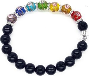 Natural Gemstone Chakra Bracelet Black + Silver-0