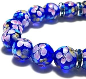 20 Pcs 12mm Lampwork Flower Glass Beads Navy Blue