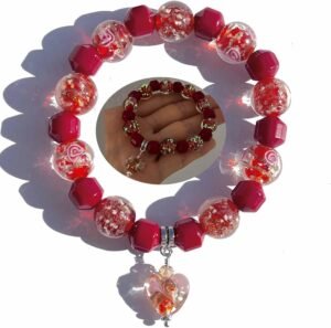 Firefly Beads with Angel Wing Charm Bracelet Red