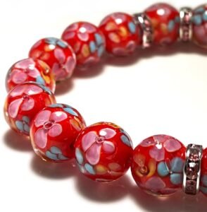 20 Pcs 12mm Lampwork Flower Glass Beads Red