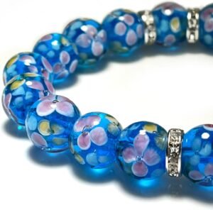 20 Pcs 12mm Lampwork Flower Glass Beads Sky Blue